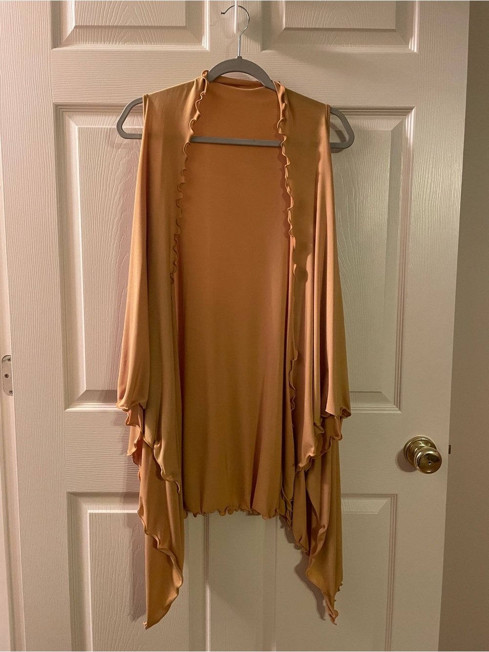 Mustard Yellow / Camel Lettuce-Hem Open Front Vest one size